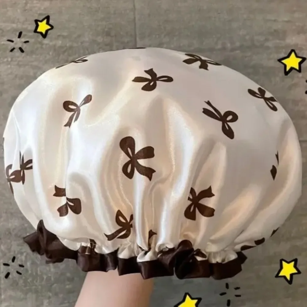 Elegant Ribbon Double-Layer Shower Cap
